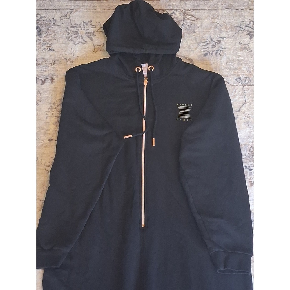 Savage x Fenty Womens Jumpsuit 14/16 Black Forever Savage Hooded Soft Lounge XL